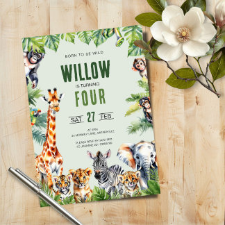 Jungle Safari 4. Geburtstag Einladung