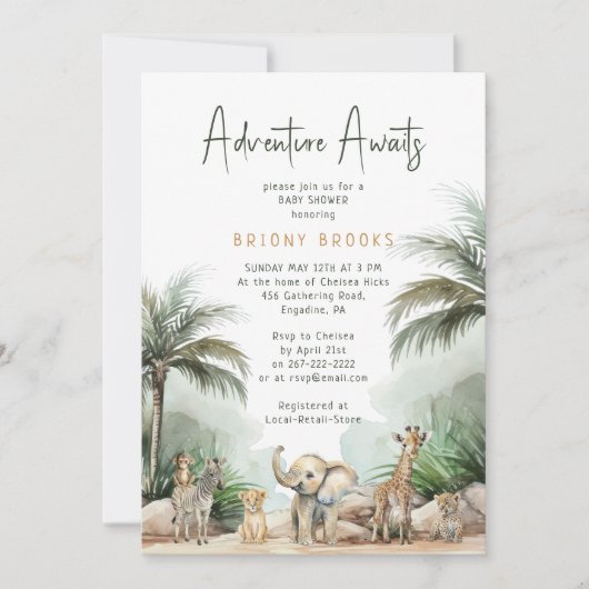 Jungle Safari Adventure erwartet Foto Baby Shower Einladung (Vorderseite)