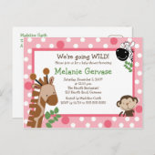 JUNGLE SAFARI ADVENTURE PINK Baby Shower Einladung (Vorne/Hinten)