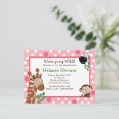 JUNGLE SAFARI ADVENTURE PINK Baby Shower Einladung (Stehend Vorderseite)