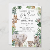 Jungle Safari African baby Animals Tropical Blätte Einladung (Vorderseite)