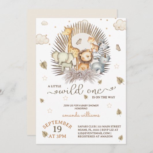 Jungle Safari Animal Baby Dusche Einladung (Vorne/Hinten)