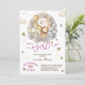 Jungle Safari Animal Baby Girl Dusche Einladung (Stehend Vorderseite)