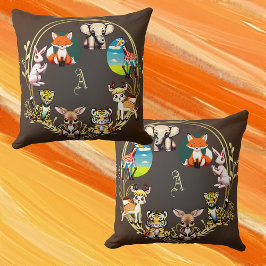 Jungle Safari Animal Kingdom Dark Woods Monogram Kissen