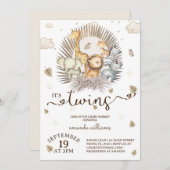 Jungle Safari Animal Twins Baby Dusche Einladung (Vorne/Hinten)