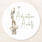 Jungle Safari Animals Adventure erwartet Baby Show Runder Pappuntersetzer (Vorderseite)