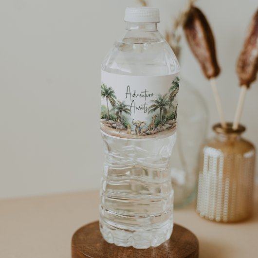 Jungle Safari Animals Adventure erwartet Baby Show Wasserflaschenetikett
