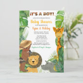 Jungle Safari Animals Baby Boy Dusche  Einladung (Stehend Vorderseite)