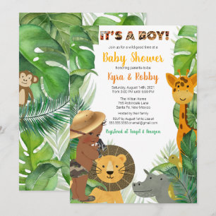 Jungle Safari Animals Baby Boy Dusche Einladung