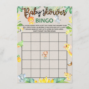 Jungle Safari Animals Baby Dusche Bingo Game Card Begleitkarte
