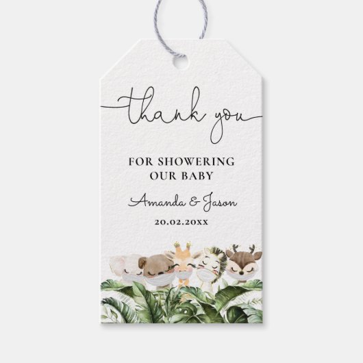 Jungle Safari Animals Baby Dusche Vielen Dank Geschenkanhänger (Vorderseite)
