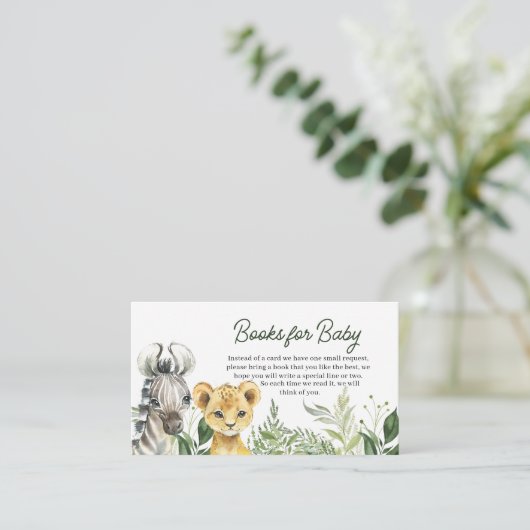 Jungle Safari Animals Baby Shower Books Begleitkarte (Stehend Vorderseite)