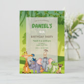 Jungle Safari Animals Birthday Party Einladung (Stehend Vorderseite)