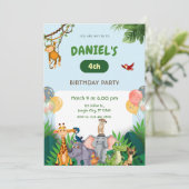 Jungle Safari Animals Birthday Party Einladung (Stehend Vorderseite)