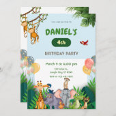 Jungle Safari Animals Birthday Party Einladung (Vorne/Hinten)