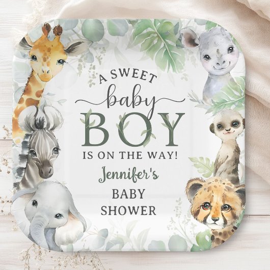 Jungle Safari Animals Boy Baby Shower Tropical Pappteller