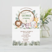 Jungle Safari Animals Boy Birthday Einladung (Stehend Vorderseite)