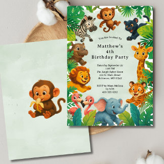 Jungle Safari Animals Boys Kids Toddler Birthday  Einladung