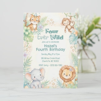 Jungle Safari Animals Four Ever Wild 4th Birthday  Einladung