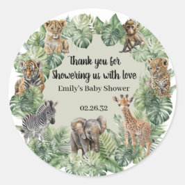 Jungle Safari Animals Greenerity Boy Baby Shower Runder Aufkleber