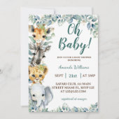 Jungle Safari Animals Greenery Floral Baby Shower Einladung (Vorderseite)