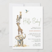 Jungle Safari Animals "Hello Baby" Babydusche Einladung (Vorderseite)