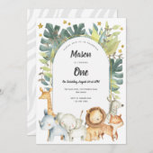 Jungle Safari Animals Junge 1. Geburtstag Einladung (Vorne/Hinten)