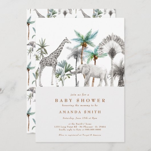 Jungle Safari Animals Moderne Baby Boy Dusche Einladung (Vorne/Hinten)