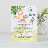 Jungle Safari Animals Oh Boy Baby Dusche Einladung (Stehend Vorderseite)