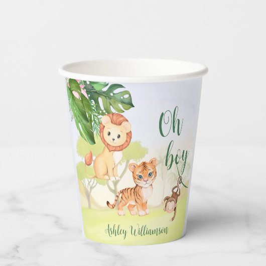 Jungle Safari Animals Oh Boy Baby Dusche Pappbecher (Rückseite)