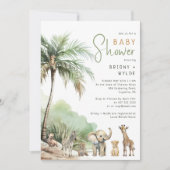 Jungle Safari Animals Paare Baby Dusche Foto Einladung (Vorderseite)