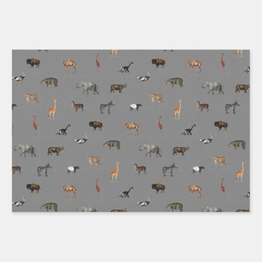 Jungle Safari Animals Pattern Blue Beige Grey Geschenkpapier Set (Vorderseite 3)