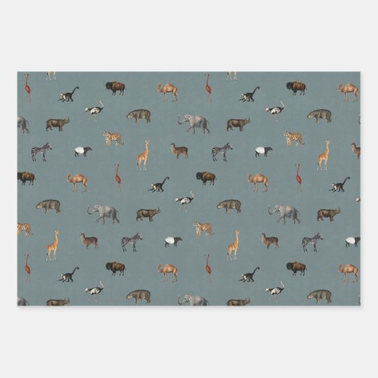 Jungle Safari Animals Pattern Blue Beige Grey Geschenkpapier Set (Vorderseite 2)