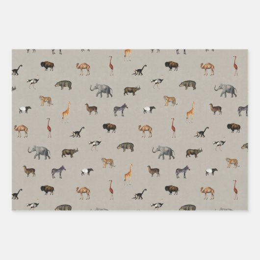 Jungle Safari Animals Pattern Blue Beige Grey Geschenkpapier Set (Vorderseite)