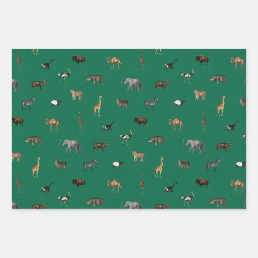Jungle Safari Animals Pattern Blue Green Grey Geschenkpapier Set (Vorderseite 2)