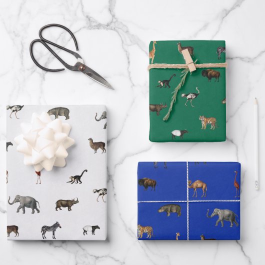 Jungle Safari Animals Pattern Blue Green Grey Geschenkpapier Set (Vorderseite)