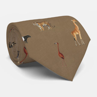 Jungle Safari Animals Pattern Camel Brown Neck Tie Krawatte