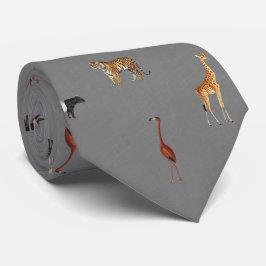 Jungle Safari Animals Pattern Dark Grey Neck Tie Krawatte
