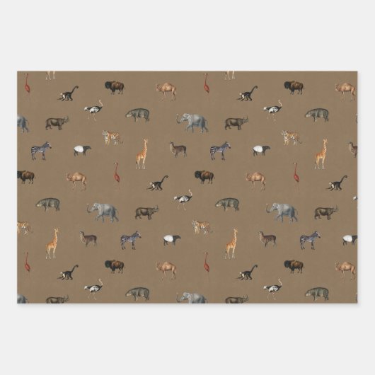 Jungle Safari Animals Pattern Green Brown Grey Geschenkpapier Set (Vorderseite 2)