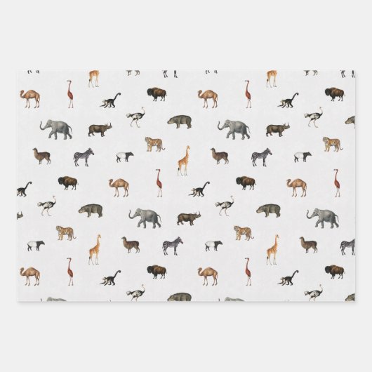 Jungle Safari Animals Pattern Green Brown Grey Geschenkpapier Set (Vorderseite)