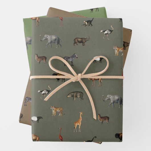 Jungle Safari Animals Pattern Green Brown Olive Geschenkpapier Set (Beispiel)