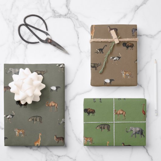 Jungle Safari Animals Pattern Green Brown Olive Geschenkpapier Set (Vorderseite)