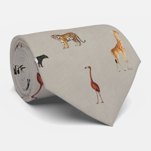 Jungle Safari Animals Pattern Grey Neck Tie Krawatte (Gerollt)