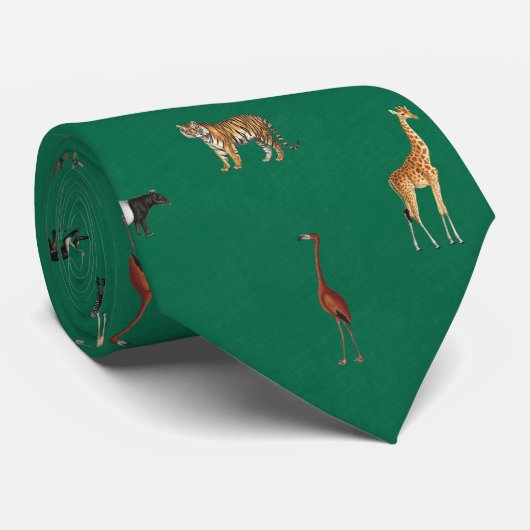 Jungle Safari Animals Pattern Kelly Green Neck Tie Krawatte (Gerollt)