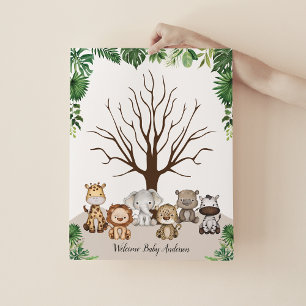 Jungle Safari Animals Thumbprint Tree Gästebuch