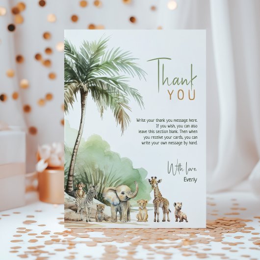 Jungle Safari Animals Vertikaler Kindergeburtstag Dankeskarte