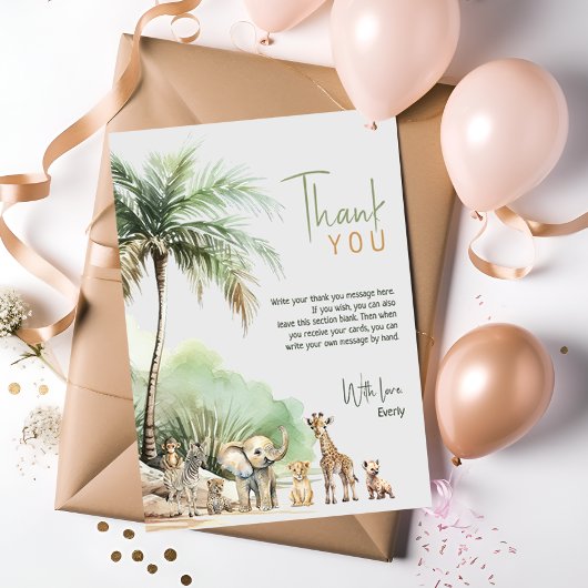 Jungle Safari Animals Vertikaler Kindergeburtstag Dankeskarte