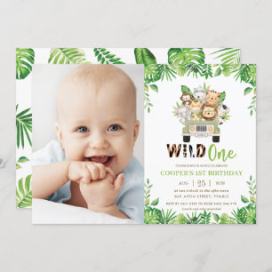 Jungle Safari Autos Grüne Geburtstag Wild Ein Foto Einladung