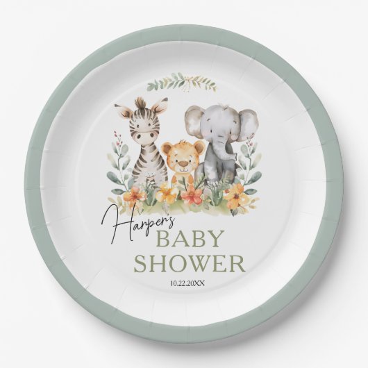 Jungle Safari Baby Animal Baby Dusche Pappteller (Vorderseite)