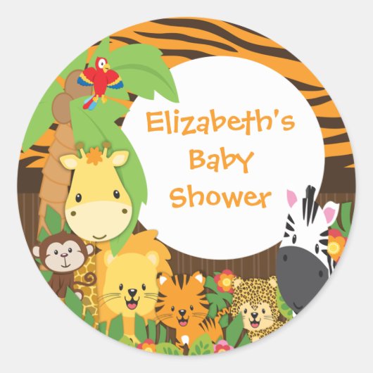 Jungle Safari Baby Animals Baby Shower Stickers (Vorderseite)